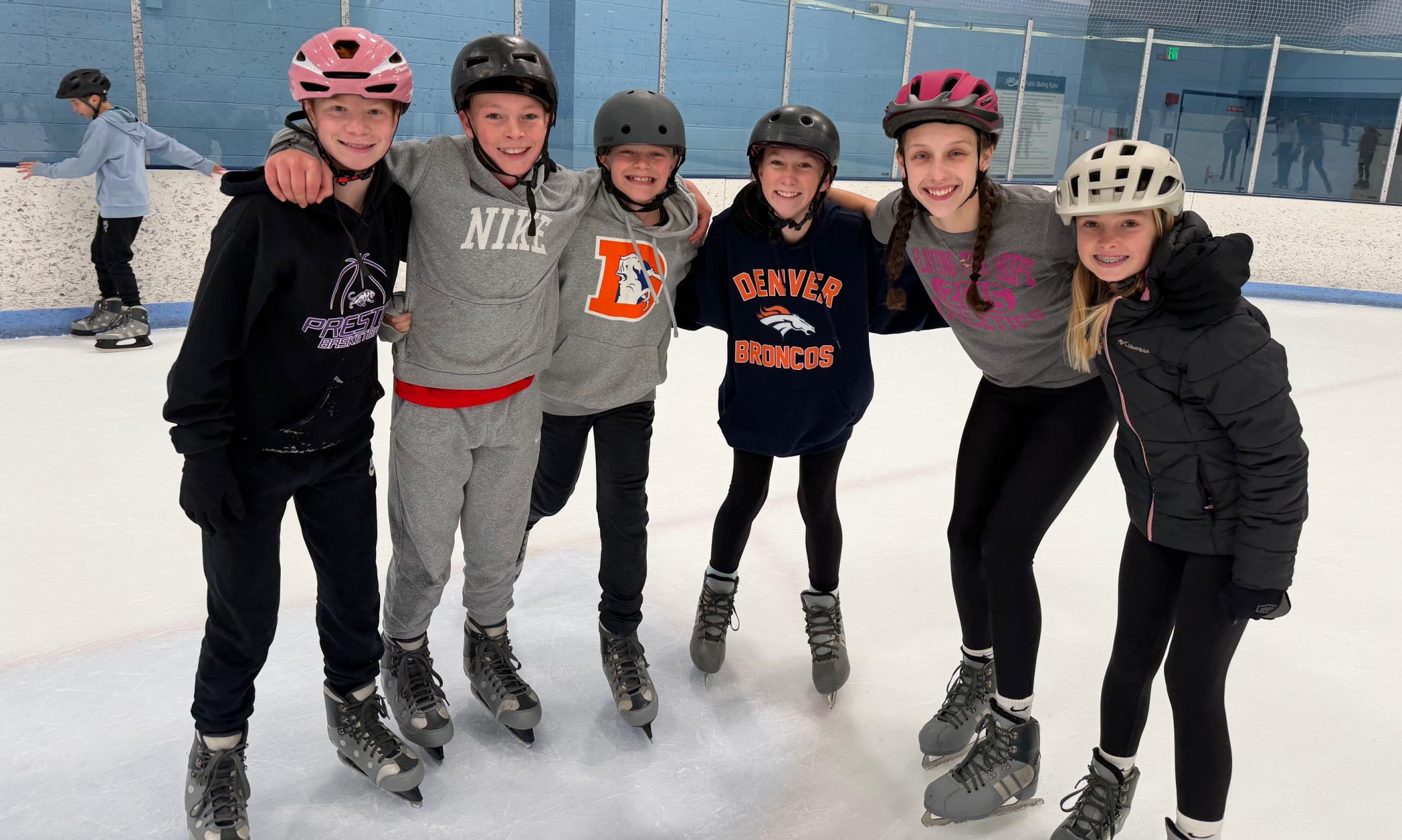 6 adventure ed students ice skating at EPIC