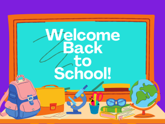 Pic of a chalkboard and supplies stating 'Back to School'