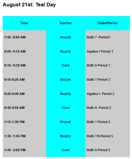 teal schedule