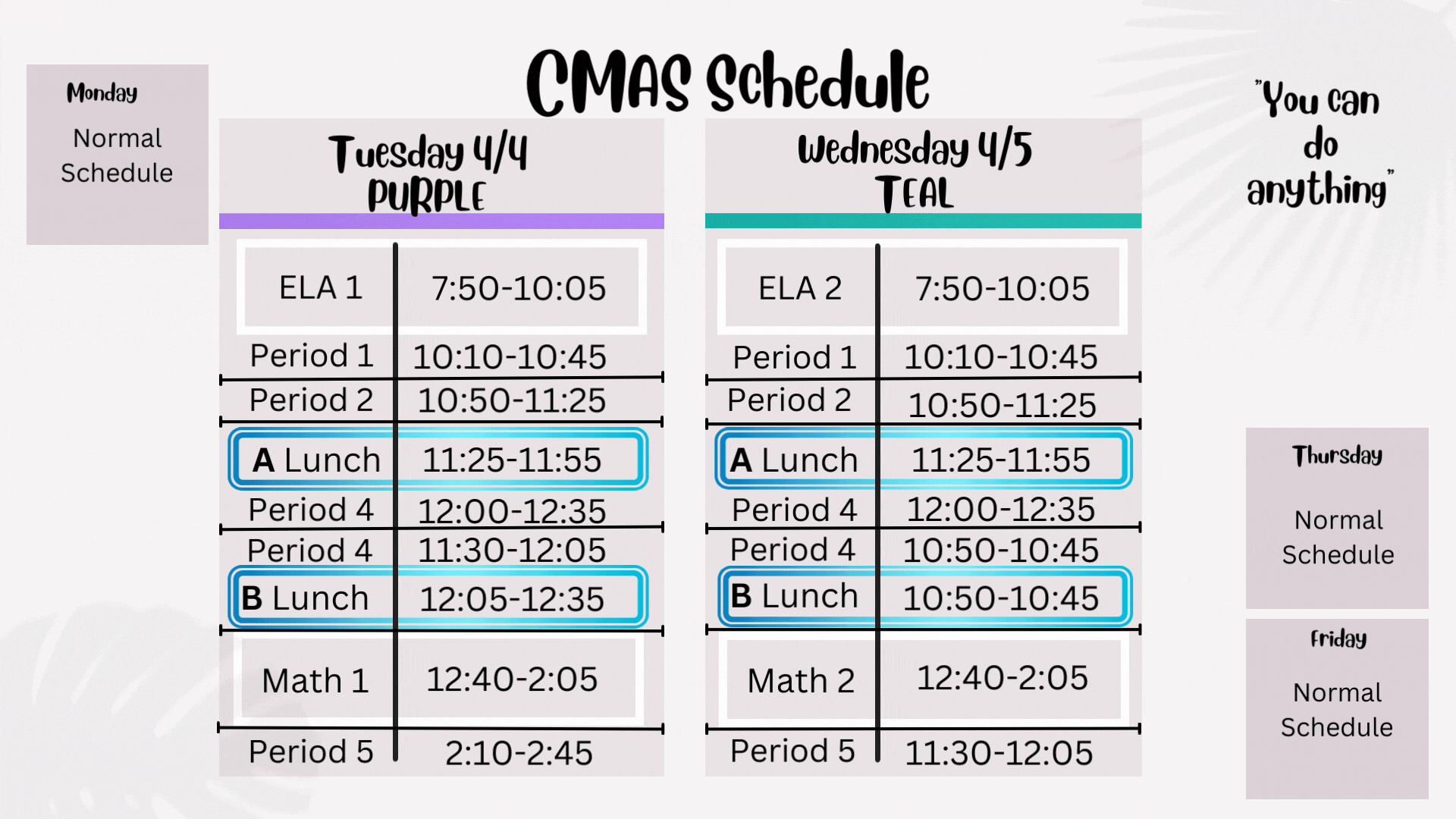 CMAS Schedule